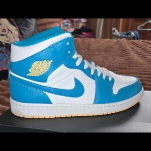 Jordan Mid-Top Sneakers in White and Bright Blue